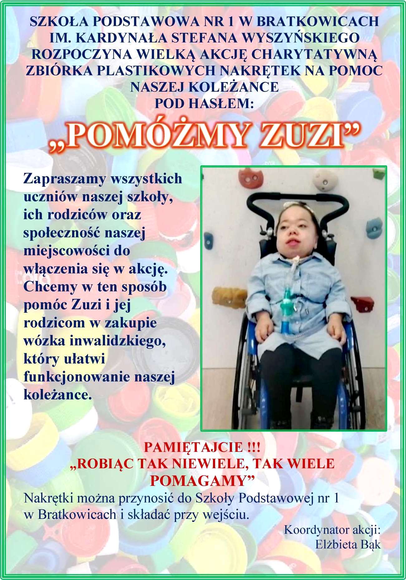 Plakat akcji pomocy dla Zuzi