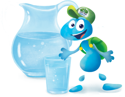 Niebieska mrówka ze szklanką wody i dzbankiem